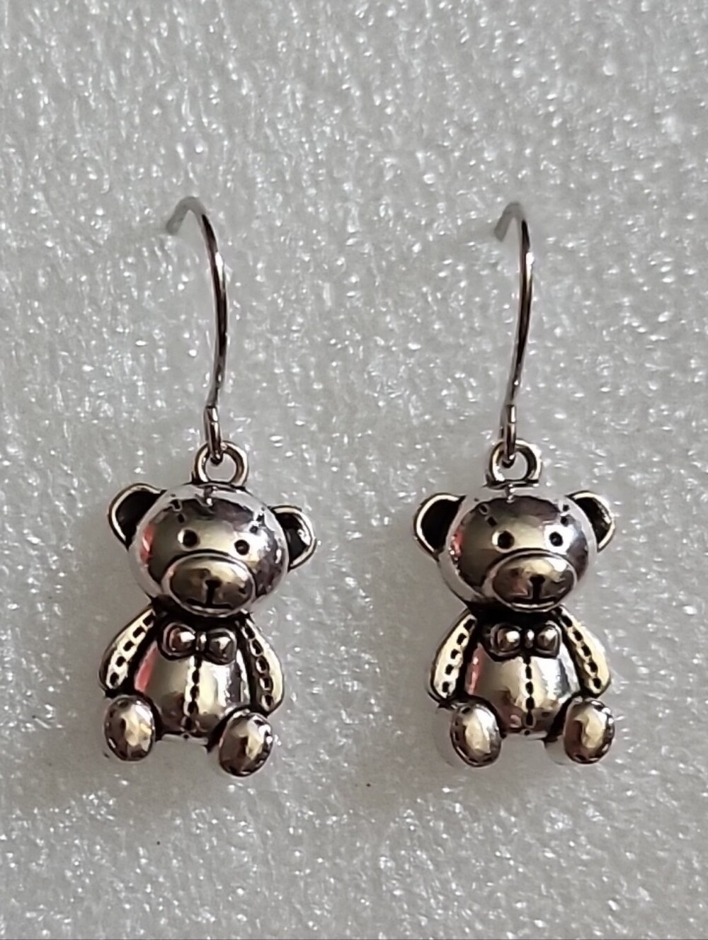 Hand Crafted Silver Teddy Bear Drop Earrings